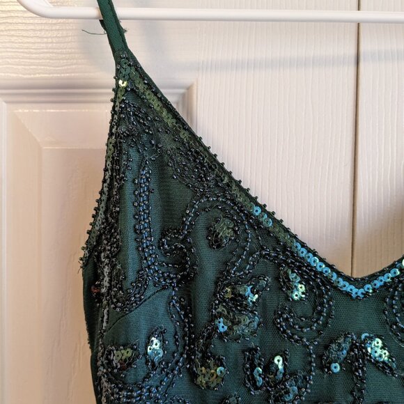 NWT 12th TRIBE Embroidered Mini Dress Small Green Sequins Fringe Flapper Tank - Picture 7 of 14